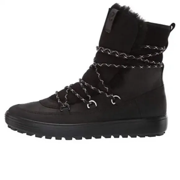 New Ecco Soft Tred L Sneaker Flat Boots Black 36 5 5.5 Leather Fur Wool