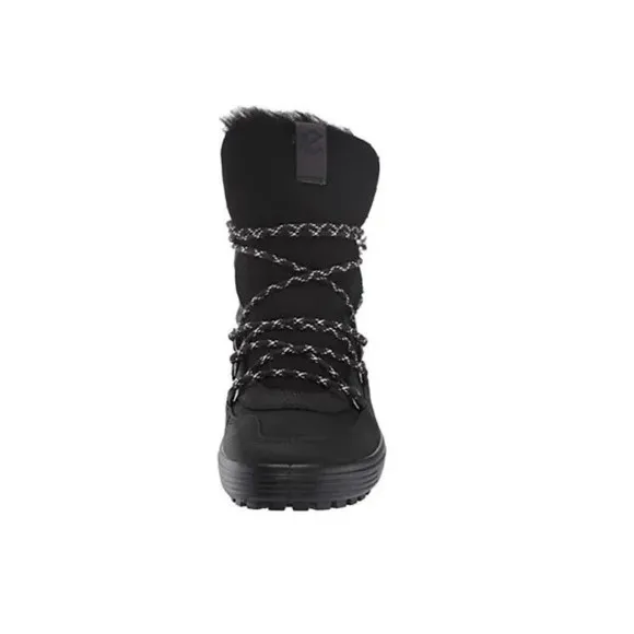 New Ecco Soft Tred L Sneaker Flat Boots Black 36 5 5.5 Leather Fur Wool