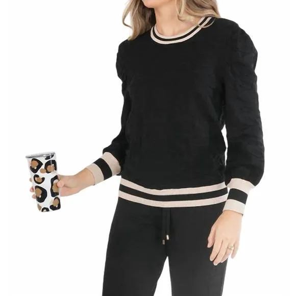 NEW EMILY MCCARTHY julia sweater in black knit cheetah