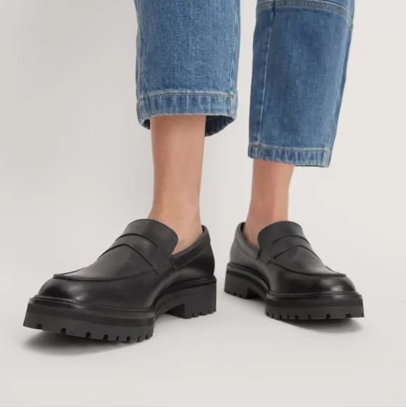 NEW Everlane The Lug Black Leather Loafers