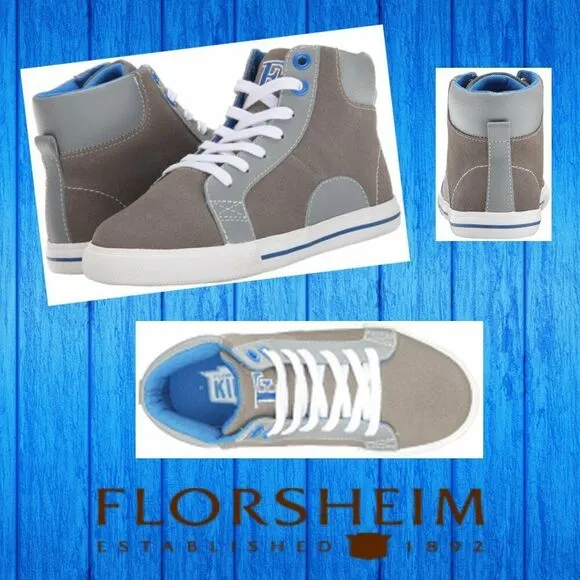 NEW Florsheim Gray Leather Fashion Sneakers 13 Unisex Boys Girls High Top NIB