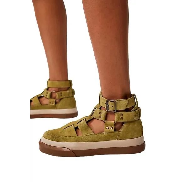NEW FREE PEOPLE bodhi fisher sneakers in olive moss