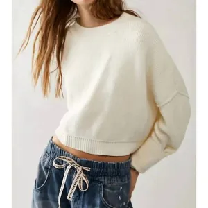 NEW FREE PEOPLE easy street crop sweater in moonglow