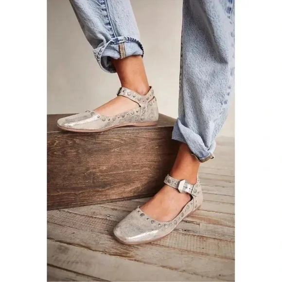 New Free People Mystic Mary Jane Flats Shoes Studded Buckle Sun Butter Yellow