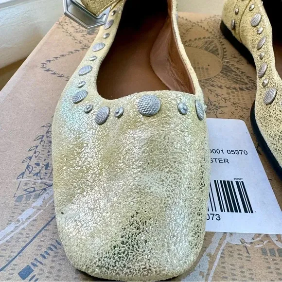 New Free People Mystic Mary Jane Flats Shoes Studded Buckle Sun Butter Yellow