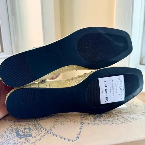 New Free People Mystic Mary Jane Flats Shoes Studded Buckle Sun Butter Yellow