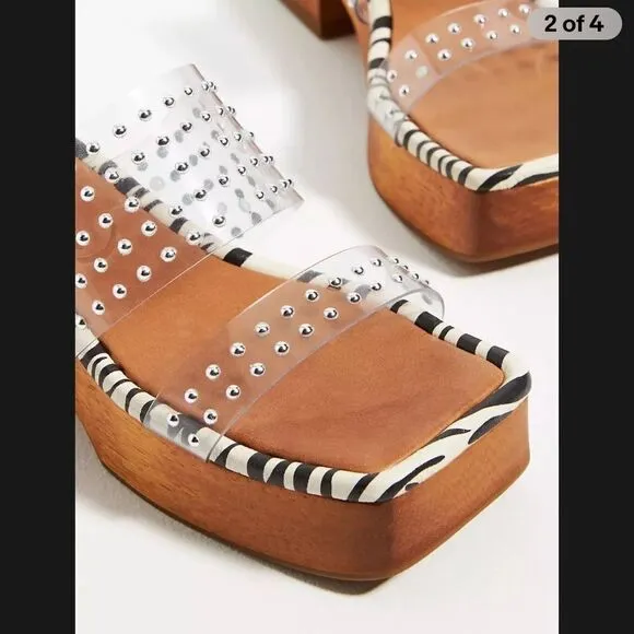 NEW Free People Vicenza Zebra print mule heels wooden block slides 39