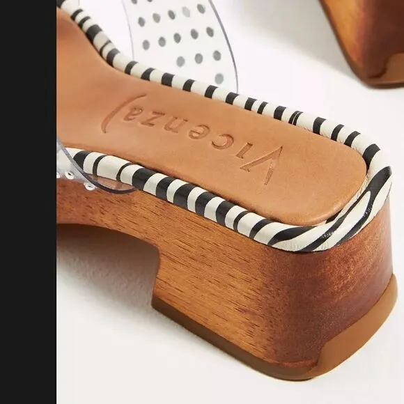 NEW Free People Vicenza Zebra print mule heels wooden block slides 39