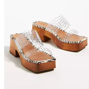 NEW Free People Vicenza Zebra print mule heels wooden block slides 39