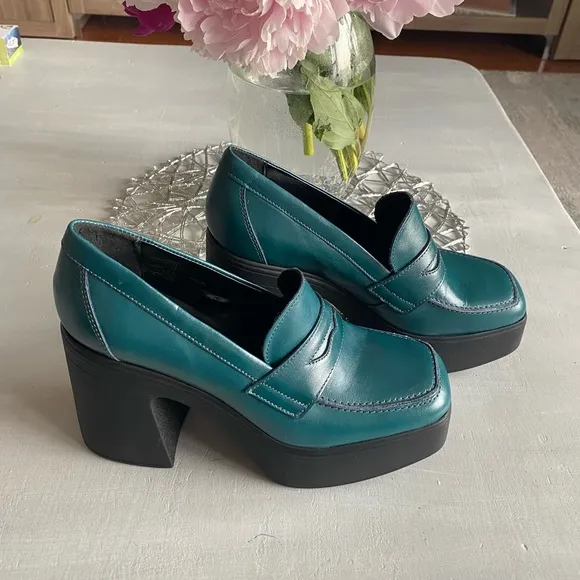 New FREE PEOPLE Zoe Platform Loafer / Deep Jade Size 39.5