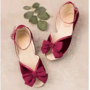 New Girls Joyfolie Cindy Flat in Burgundy Velvet Holiday Open Toe Dress Shoes 11