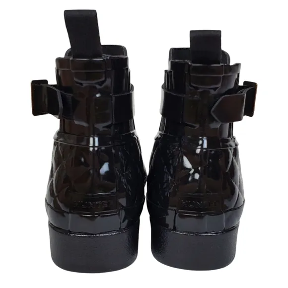 New Hunter refined gloss quilt Chelsea ankle boots black pull on ankle buckle