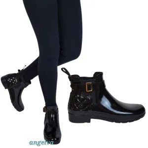 New Hunter refined gloss quilt Chelsea ankle boots black pull on ankle buckle