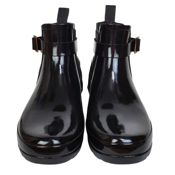 New Hunter refined gloss quilt Chelsea ankle boots black pull on ankle buckle