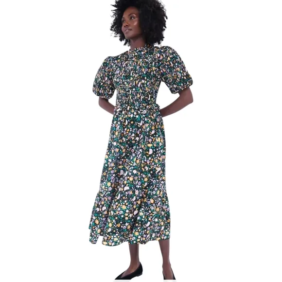 New Hyacinth House Floral Puff Sleeve Midi Dress