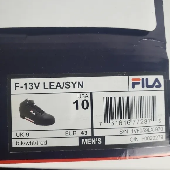 New In Box FILA F-13V Mens Fashion Sneakers Black/Fila Red/White Choose Size