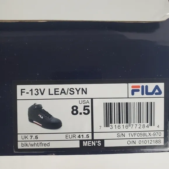 New In Box FILA F-13V Mens Fashion Sneakers Black/Fila Red/White Choose Size