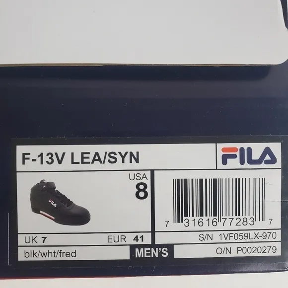 New In Box FILA F-13V Mens Fashion Sneakers Black/Fila Red/White Choose Size