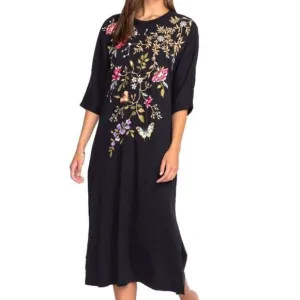 NEW Johnny Was Osaka Dolman Sleeve Knit Dress Floral Embroidered Black Size S/M