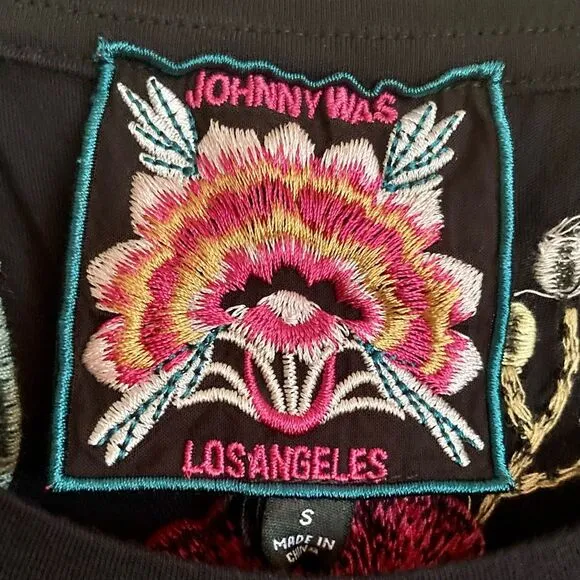 NEW Johnny Was Osaka Dolman Sleeve Knit Dress Floral Embroidered Black Size S/M