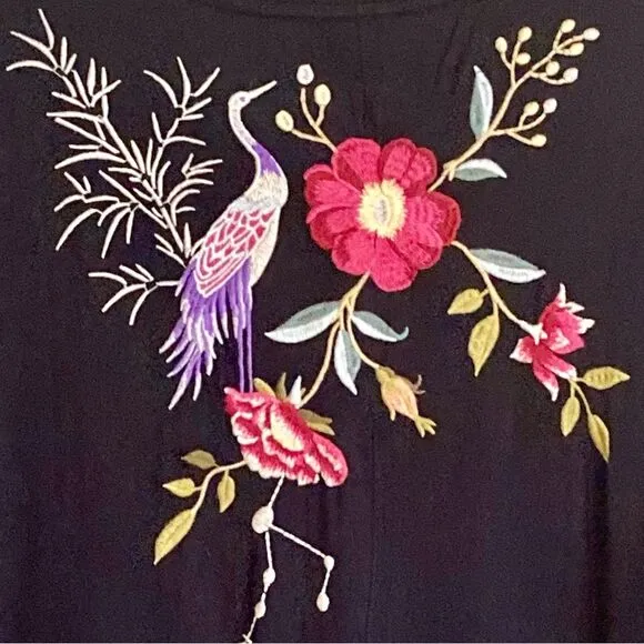 NEW Johnny Was Osaka Dolman Sleeve Knit Dress Floral Embroidered Black Size S/M