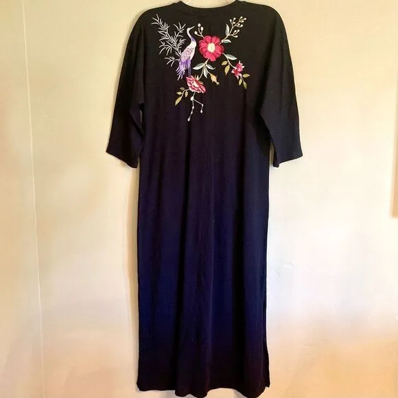 NEW Johnny Was Osaka Dolman Sleeve Knit Dress Floral Embroidered Black Size S/M