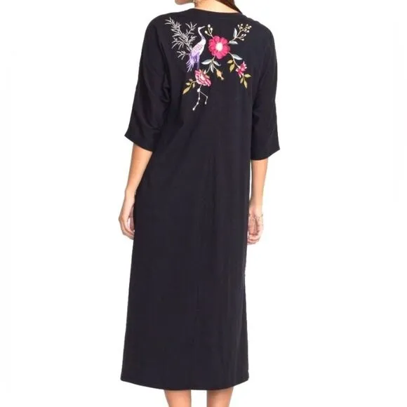 NEW Johnny Was Osaka Dolman Sleeve Knit Dress Floral Embroidered Black Size S/M