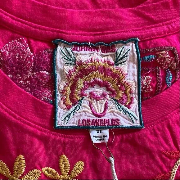 New Johnny Was Sheri Relaxed Knit Dress Floral Embroidered Hot Pink Size XL