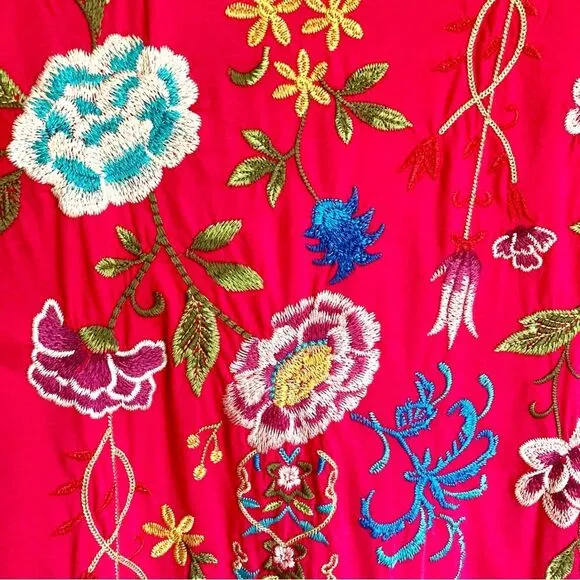 New Johnny Was Sheri Relaxed Knit Dress Floral Embroidered Hot Pink Size XL