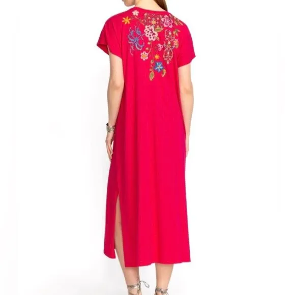 New Johnny Was Sheri Relaxed Knit Dress Floral Embroidered Hot Pink Size XL