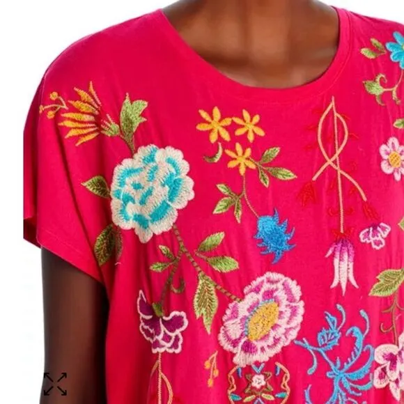 New Johnny Was Sheri Relaxed Knit Dress Floral Embroidered Hot Pink Size XL