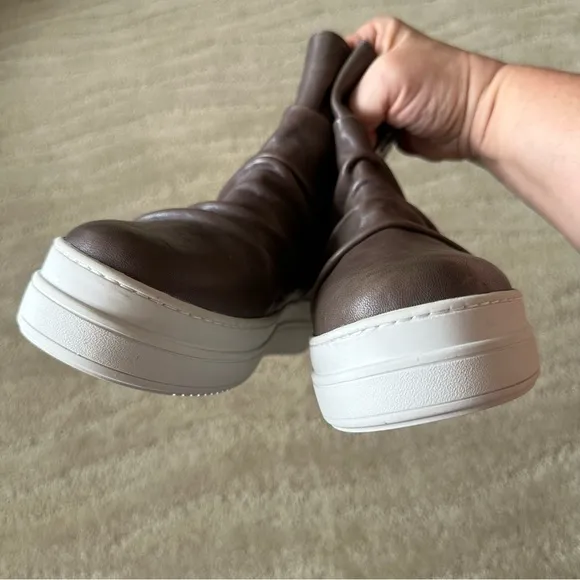 NEW J/SLIDES NYC Tina Leather Ruched Platform Zipper Booties Gray Brown Sze 7