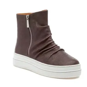 NEW J/SLIDES NYC Tina Leather Ruched Platform Zipper Booties Gray Brown Sze 7