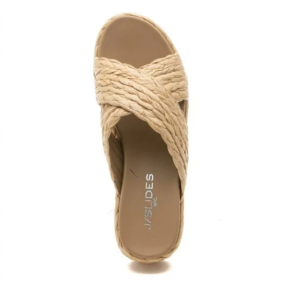 NEW J/SLIDES quiver natural raffia wedge in sand