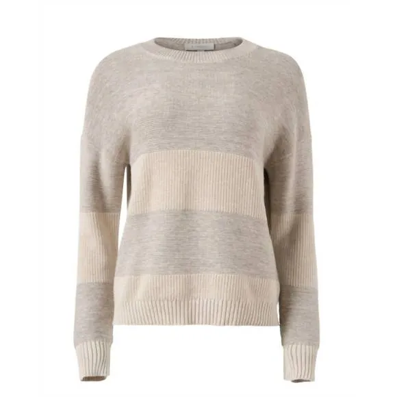 NEW KINROSS lurex stripe crew sweater in champagne