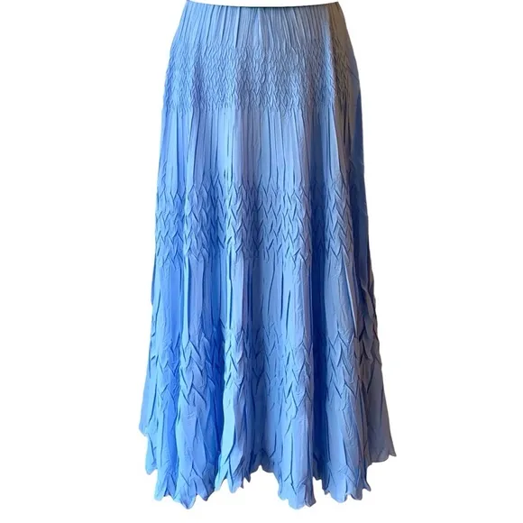 NEW Komarov sky blue crinkled plissé maxi skirt fm Nordstrom, Fits S-L