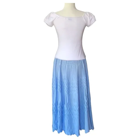 NEW Komarov sky blue crinkled plissé maxi skirt fm Nordstrom, Fits S-L