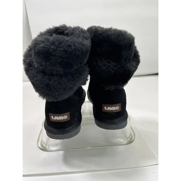 New Lamo Girls Black Suede Boots Faux Fur Cuff Size 2 US Cold Weather Winter