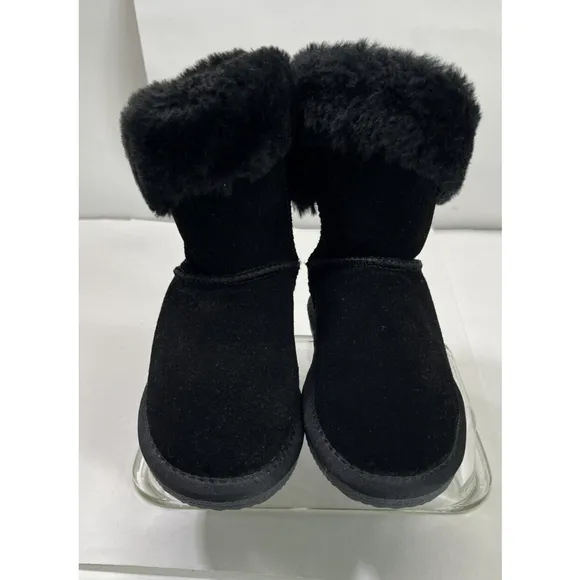 New Lamo Girls Black Suede Boots Faux Fur Cuff Size 2 US Cold Weather Winter