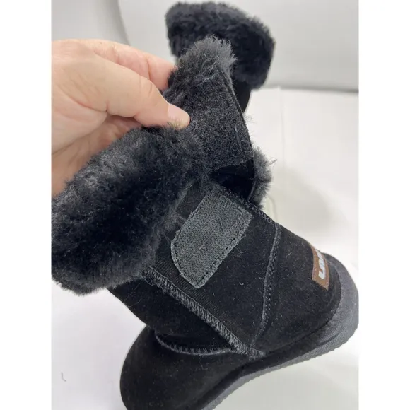 New Lamo Girls Black Suede Boots Faux Fur Cuff Size 2 US Cold Weather Winter