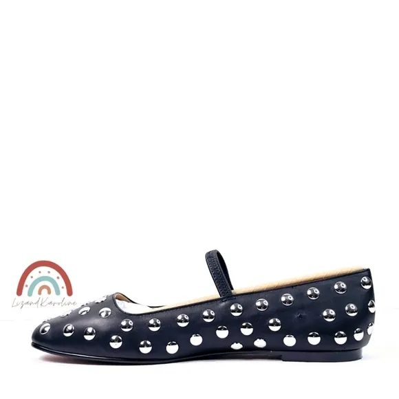 New! Madewell Greta Studded Ballet Black Leather Flats 10