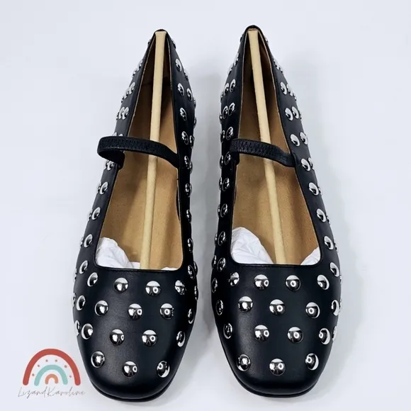 New! Madewell Greta Studded Ballet Black Leather Flats 10