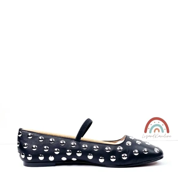 New! Madewell Greta Studded Ballet Black Leather Flats 10