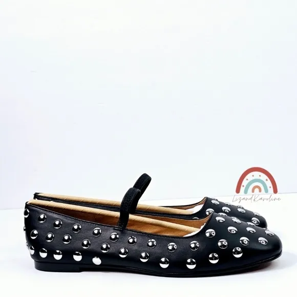 New! Madewell Greta Studded Ballet Black Leather Flats 10