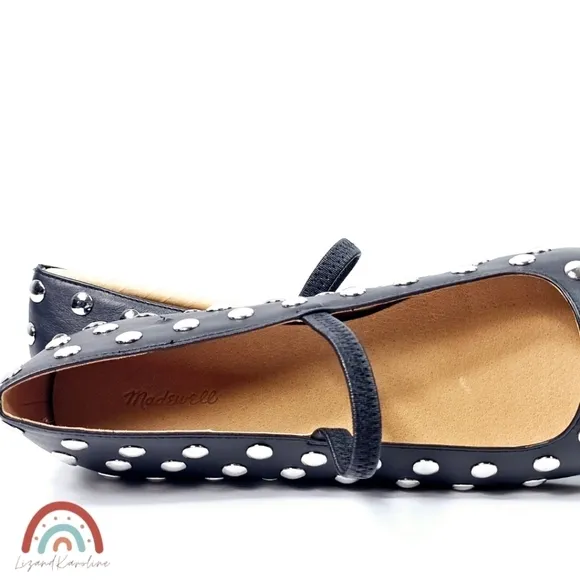New! Madewell Greta Studded Ballet Black Leather Flats 10
