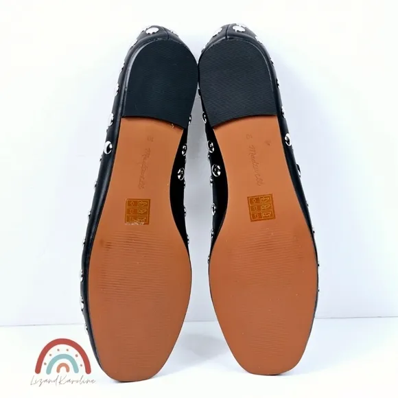New! Madewell Greta Studded Ballet Black Leather Flats 10