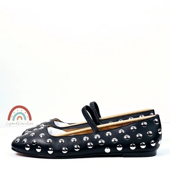 New! Madewell Greta Studded Ballet Black Leather Flats 10
