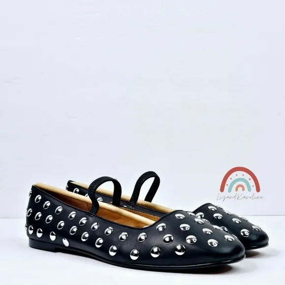 New! Madewell Greta Studded Ballet Black Leather Flats 10