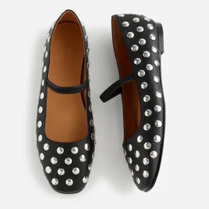 New! Madewell Greta Studded Ballet Black Leather Flats 10