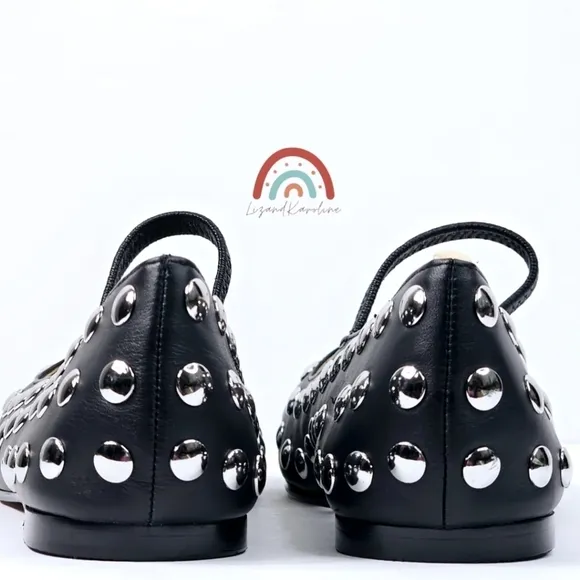 New! Madewell Greta Studded Ballet Black Leather Flats 10